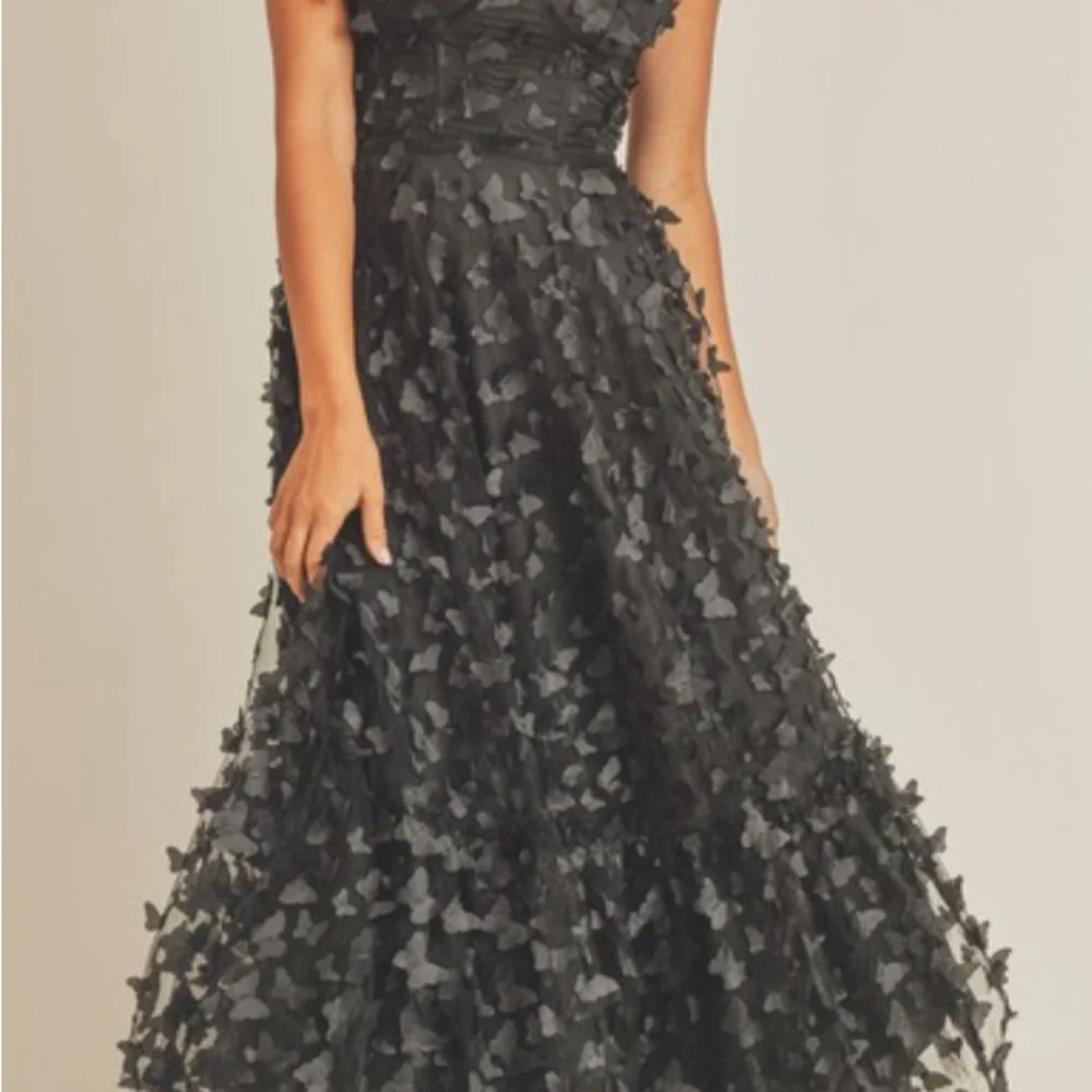 NWT corset tie up prom‎ Dress 3D butterfly Formal Black silver accents  XS S